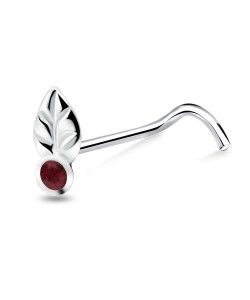 Leaf with Stone Silver Curved Nose Stud NSKB-751